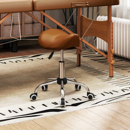 Rolling Saddle Stool Height Adjustable 49-61 cm, 360° Swivel, Brown