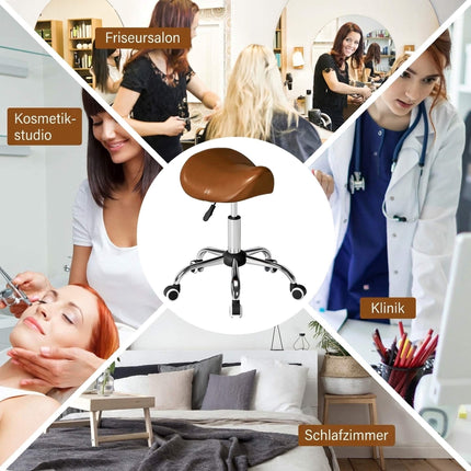 Rolling Saddle Stool Height Adjustable 49-61 cm, 360° Swivel, Brown