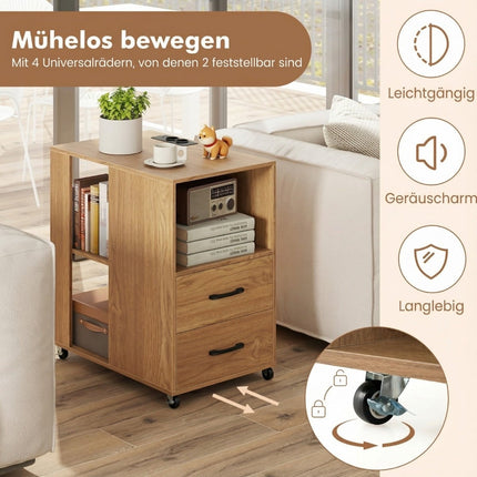Rolling Side Table with Charging Station & Storage
