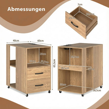 Rolling Side Table with Charging Station & Storage