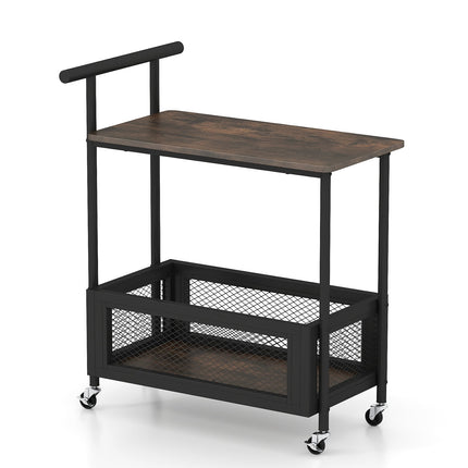 Rolling Side Table with Handle, 2-Tier Storage, Black