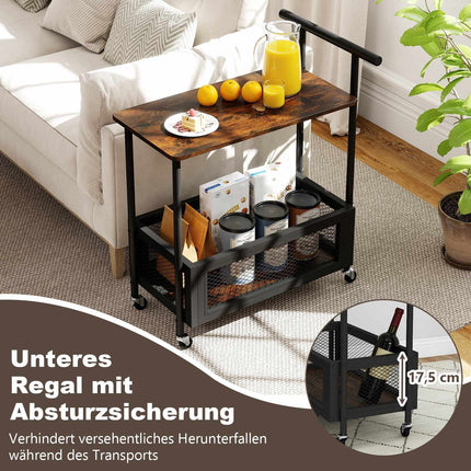 Rolling Side Table with Handle, 2-Tier Storage, Black