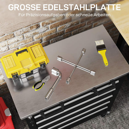 Rollender Werkzeugschrank, 5 Schubladen, Silber/Schwarz