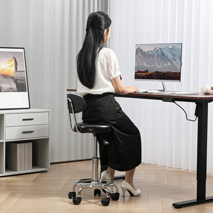 Adjustable rolling stool with backrest and wheels, black