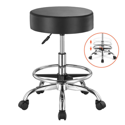 Rolling Stool With Footrest And Wheels, 450 lb, Black