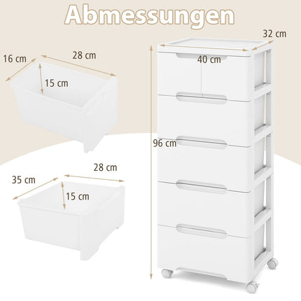 Rolling Storage Cabinet with 6 Drawers, PP Material