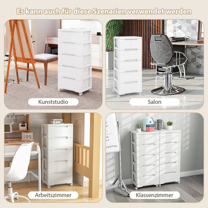 Rolling Storage Cabinet with 6 Drawers, PP Material