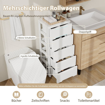 Rolling Storage Cabinet with 6 Drawers, PP Material