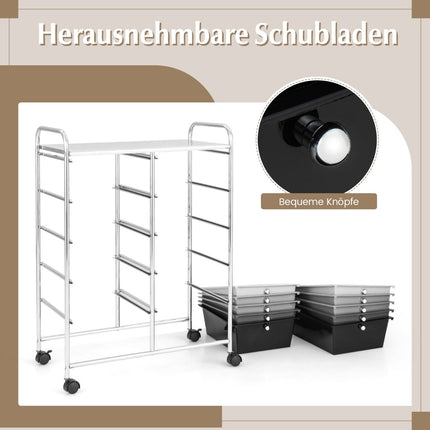 Rolling Storage Cart with 10 Drawers, Lockable Wheels