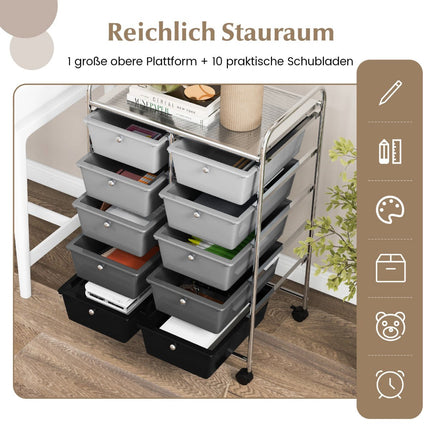 Rolling Storage Cart with 10 Drawers, Lockable Wheels