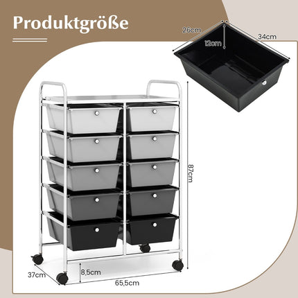 Rolling Storage Cart with 10 Drawers, Lockable Wheels