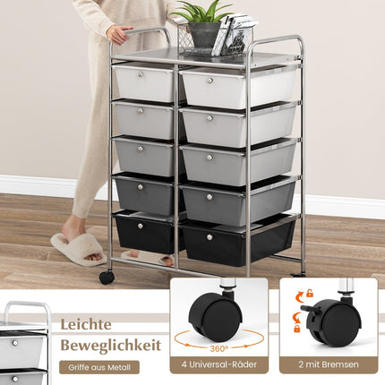 Rolling Storage Cart with 10 Drawers, Lockable Wheels