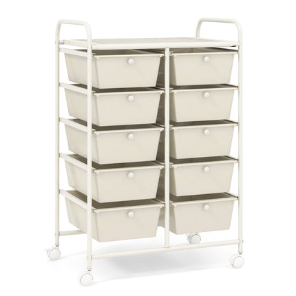 Rollcontainer mit 10 Schubladen, Weiß, mobiler Organizer