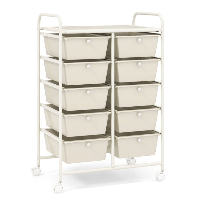 Rollcontainer mit 10 Schubladen, Weiß, mobiler Organizer