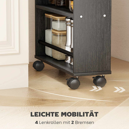 Rollregal, Schmal, 4 Etagen, 45x15x91 cm, Schwarz