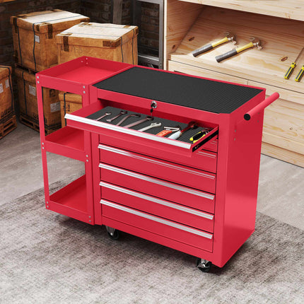 Rolling Tool Cabinet with 7 Drawers, Removable Shelf, Red