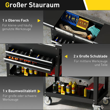 Rolling Tool Cabinet with Drawers, Lockable Steel, Black