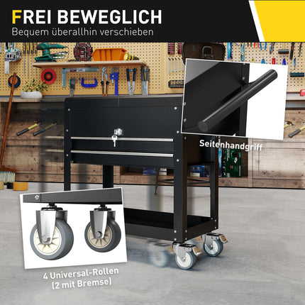 Rolling Tool Cabinet with Drawers, Lockable Steel, Black
