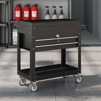 Rolling Tool Cabinet with Drawers, Lockable Steel, Black