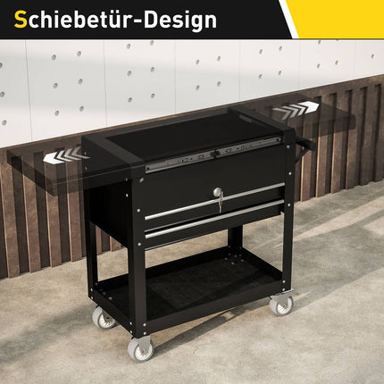 Rolling Tool Cabinet with Drawers, Lockable Steel, Black