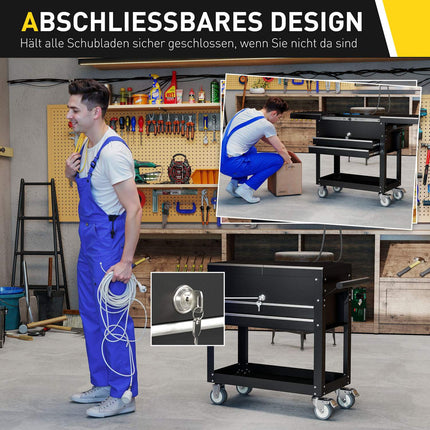 Rolling Tool Cabinet with Drawers, Lockable Steel, Black