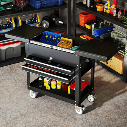 Rolling Tool Cabinet with Drawers, Lockable Steel, Black