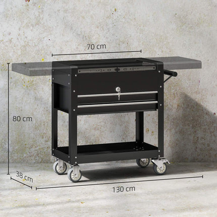 Rolling Tool Cabinet with Drawers, Lockable Steel, Black