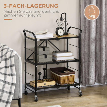 Klappbarer Küchenwagen, 3-lagig, Stahl, braun/schwarz