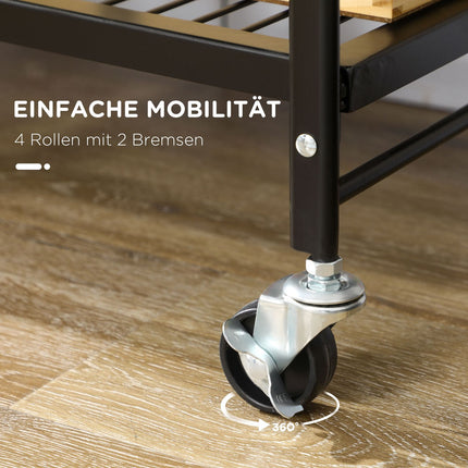 Klappbarer Küchenwagen, 3-lagig, Stahl, braun/schwarz