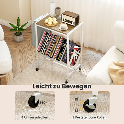 Rolling Turntable Stand with Vinyl Storage & Magazine Rack
