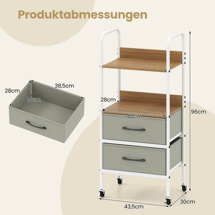 Rolling Utility Cart with 2 Fabric Drawers & 4 Wheels