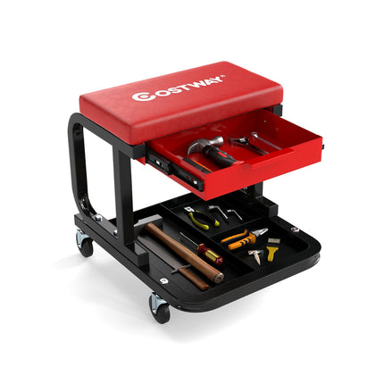 Rollhocker mit Schublade, 185 kg Tragfähigkeit, Rot