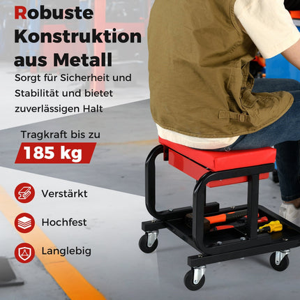 Rollhocker mit Schublade, 185 kg Tragfähigkeit, Rot
