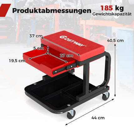 Rollhocker mit Schublade, 185 kg Tragfähigkeit, Rot