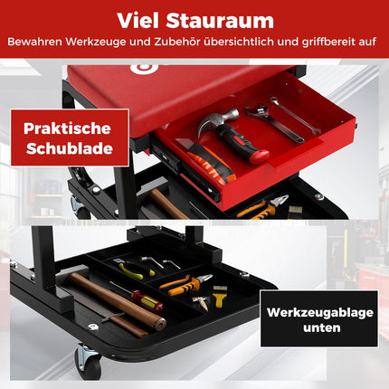 Rollhocker mit Schublade, 185 kg Tragfähigkeit, Rot