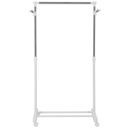 Rolling coat rack, height-adjustable, with lower shelf, 4 wheels, white