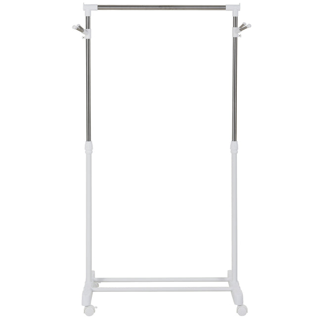 Rollgarderobe, höhenverstellbar, mit Ablage unten, 4 Rollen, weiß