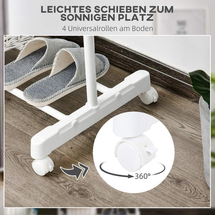 Rolling coat rack, height-adjustable, with lower shelf, 4 wheels, white