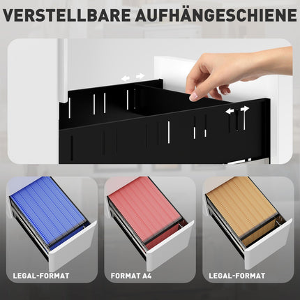 Weißer mobiler Rollcontainer aus Stahl mit 3 abschließbaren Schubladen