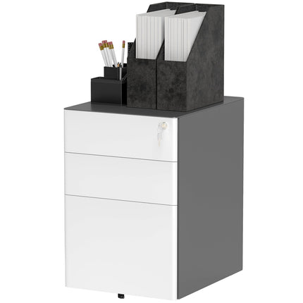 Abschließbarer Rollcontainer, 3 Schubladen, Stahl, weiß/grau