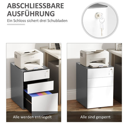Abschließbarer Rollcontainer, 3 Schubladen, Stahl, weiß/grau