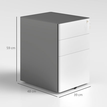 Abschließbarer Rollcontainer, 3 Schubladen, Stahl, weiß/grau