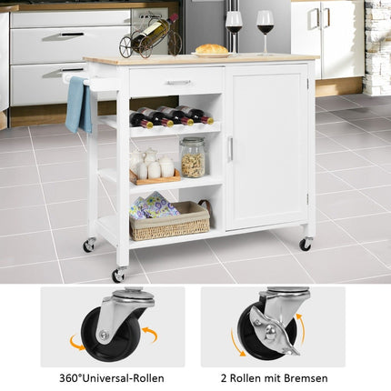 Küchenwagen mit Rollen Mobile Kücheninsel mit Schublade 100 x 48 x 90 cm Weiß