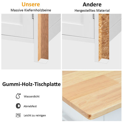 Küchenwagen mit Rollen Mobile Kücheninsel mit Schublade 100 x 48 x 90 cm Weiß