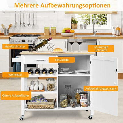 Küchenwagen mit Rollen Mobile Kücheninsel mit Schublade 100 x 48 x 90 cm Weiß