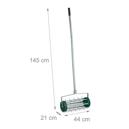Rolling lawn aerator with handle