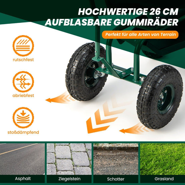 Rollsitz mit Rädern, 360° drehbar, höhenverstellbar, mobiler Gartensitz, 90 x 59 x 106 cm, grün