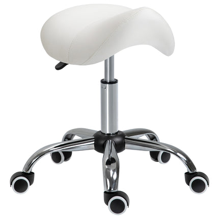 Height-adjustable white saddle Work stool, padded