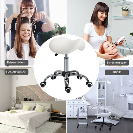 Height-adjustable white saddle Work stool, padded