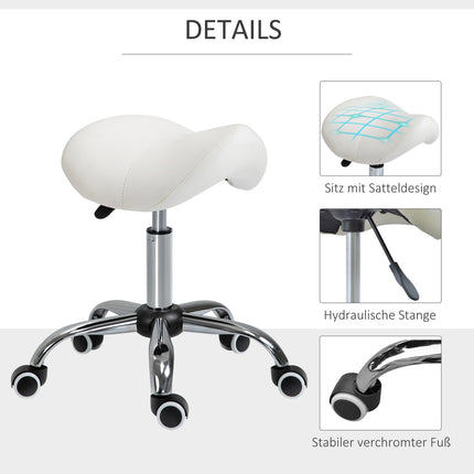 Height-adjustable white saddle Work stool, padded